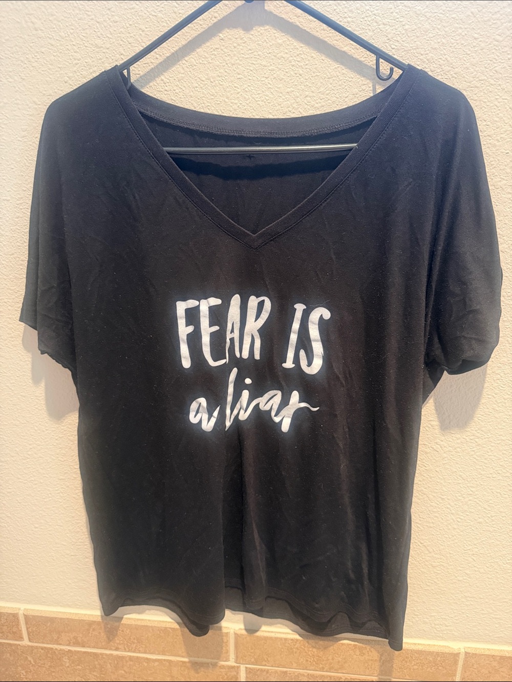 Source Unknown Black V-Neck 'Fear Is a Liar' Graphic Tee